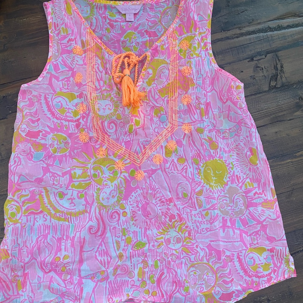 Sz. S Lilly Pulitzer tank highlighter orange detail with pink and yellow design
